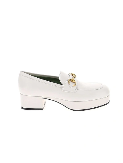 Shop Gucci Horsebit Platform Loafers In White