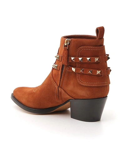 Shop Valentino Garavani Rockstud Ankle Boots In Brown