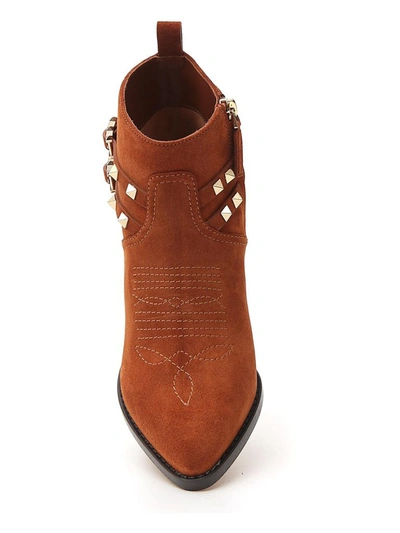 Shop Valentino Garavani Rockstud Ankle Boots In Brown