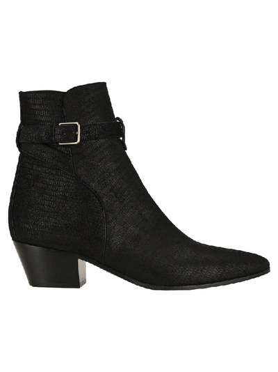 Shop Saint Laurent West Jodhpur Embossed Ankle Boots In Black