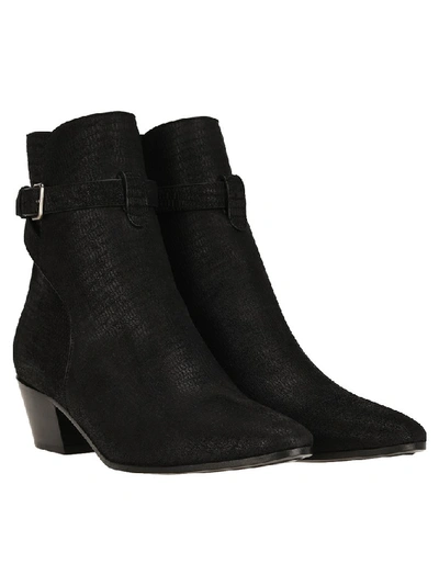 Shop Saint Laurent West Jodhpur Embossed Ankle Boots In Black
