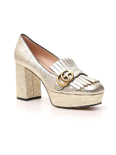 Shop Gucci Gg Marmont Pumps In Gold