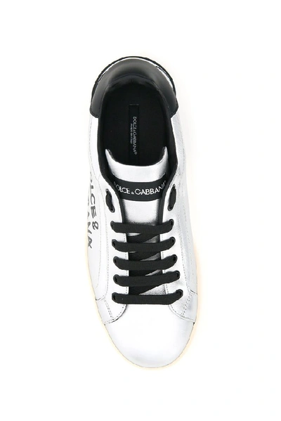 Shop Dolce & Gabbana Portofino Logo Print Sneakers In Silver