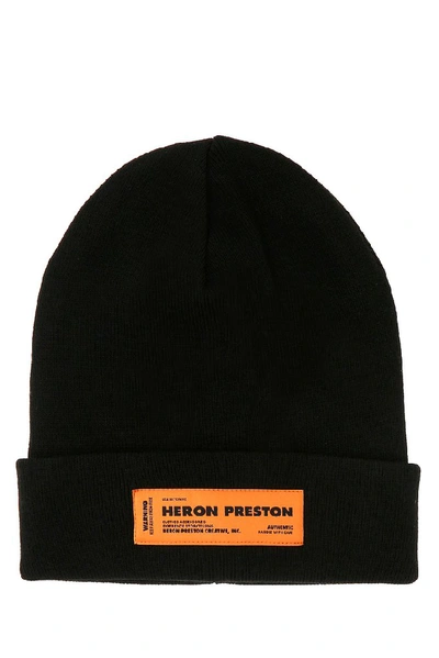 Shop Heron Preston Logo Patch Knitted Beanie In Black