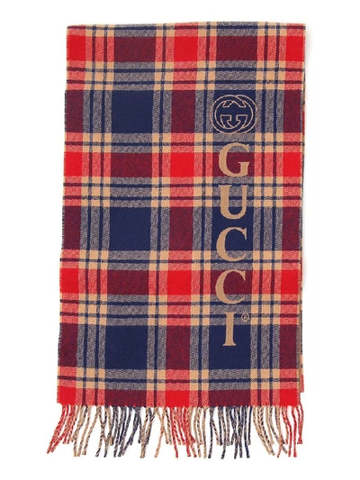 Shop Gucci Checked Fringed Scarf In Multi