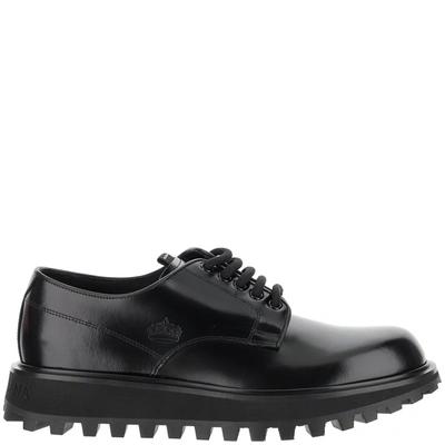 Shop Dolce & Gabbana Logo Embossed Derby Shoes In Black