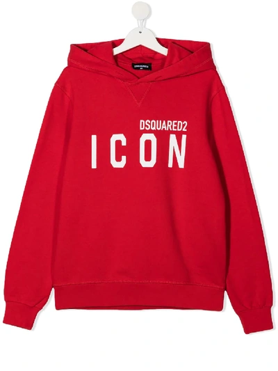Shop Dsquared2 Teen Logo-print Hoodie In Red