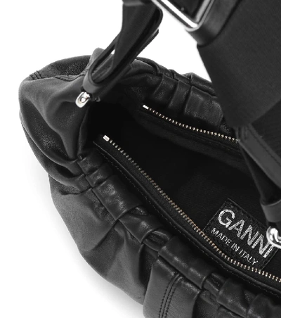 Shop Ganni Ruched Leather Shoulder Bag In Black