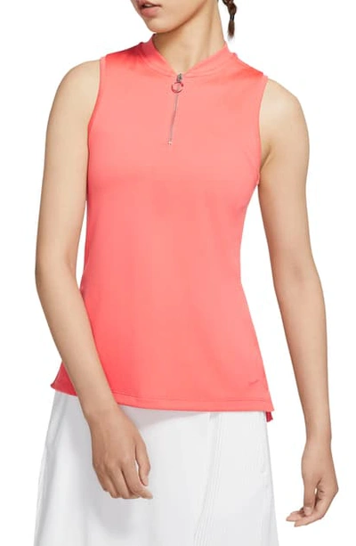 Shop Nike Dri-fit Sleeveless Golf Polo In Magic Ember/ Washed Coral