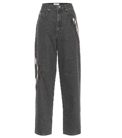 Shop Isabel Marant Étoile Corsyb Embroidered High-rise Straight Jeans In Black