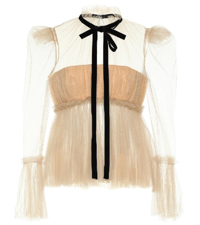 Shop Khaite Dominika Tulle Blouse In Beige