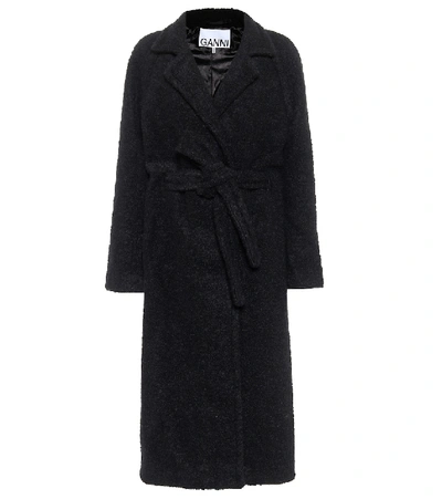 Shop Ganni Wool-blend Bouclé Coat In Black