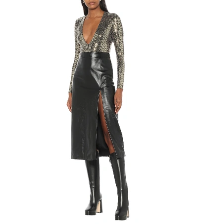 Shop Gucci Leather Pencil Skirt In Black