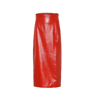 Shop Gucci Leather Pencil Skirt In Red