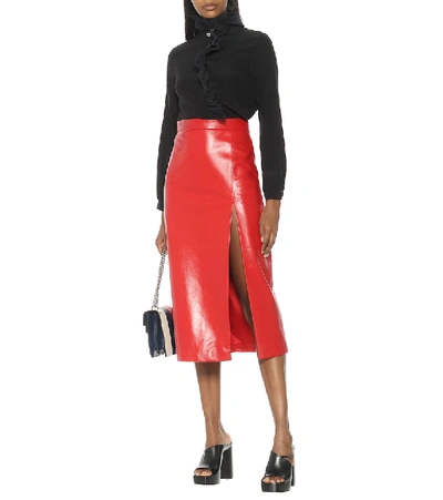 Shop Gucci Leather Pencil Skirt In Red