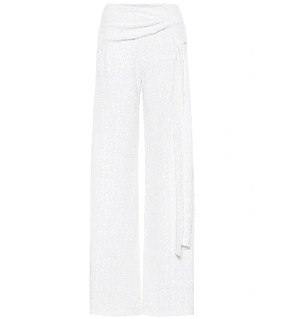 Shop Roland Mouret Jervis Sequined Wide-leg Pants In White