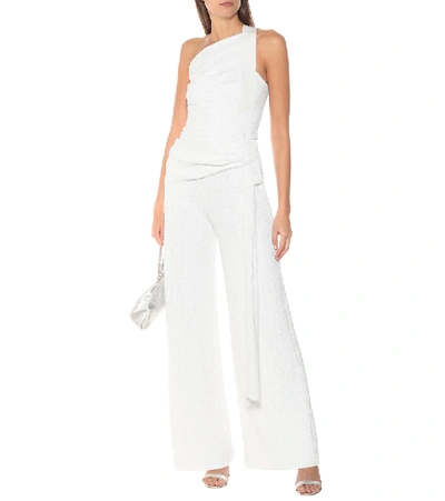 Shop Roland Mouret Coreana Sequined One-shoulder Top In White