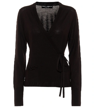 Shop Dolce & Gabbana Virgin Wool Wrap Cardigan In Black