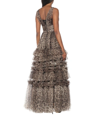 Shop Dolce & Gabbana Leopard-print Tiered Tulle Gown In Brown