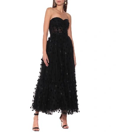 Shop Dolce & Gabbana Flocked Polka-dot Tulle Gown In Black