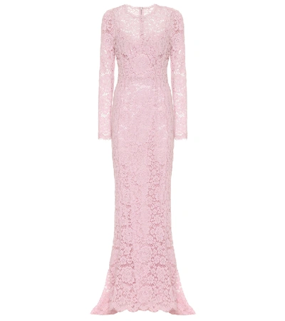 Shop Dolce & Gabbana Guipure Lace Gown In Pink