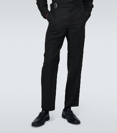Shop Valentino Pinstriped Wool Pants In Black