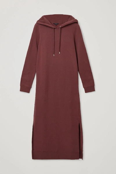 Shop Cos Organic Cotton Split Seam Hooded Sweatshirt Dress In Red