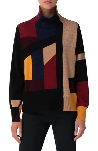 Shop Akris Intarsia Cashmere Blend Sweater In Multi Color