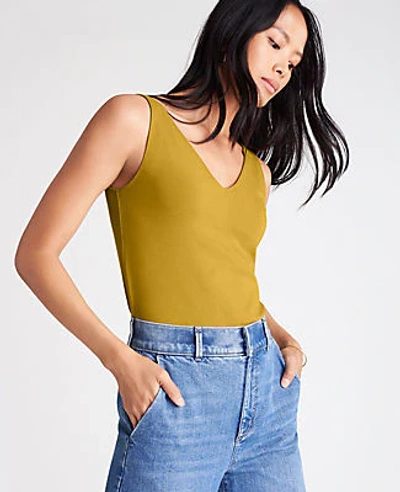 Shop Ann Taylor Double V Tank Top In Amber Green
