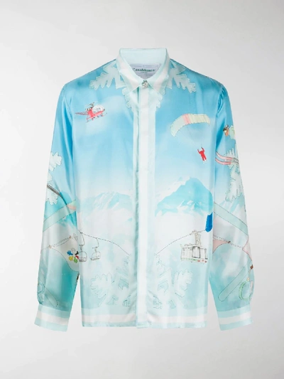 Shop Casablanca Ski Print Silk Shirt In Blue