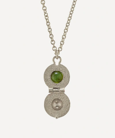 Shop Alex Monroe X Raven Smith Silver Cannonball Hidden Green Tourmaline Pendant Necklace