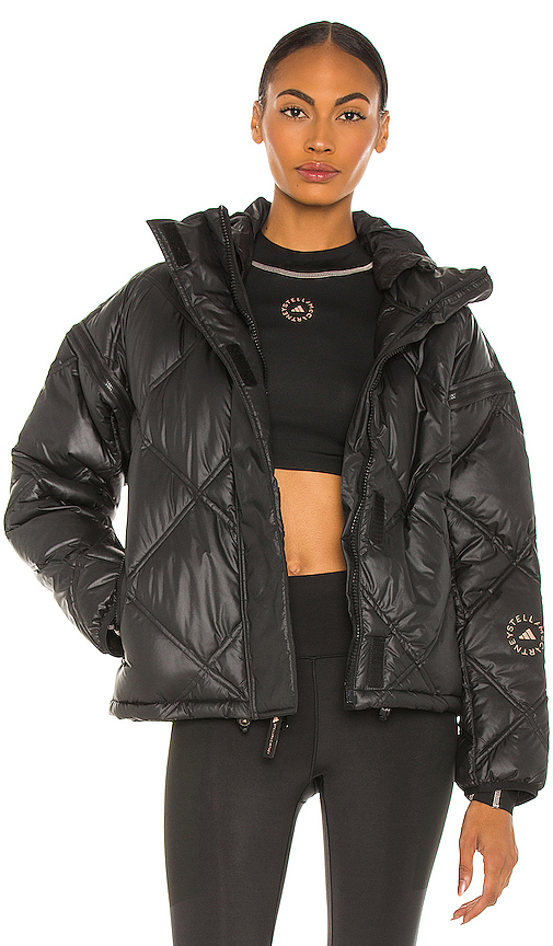 Adidas By Stella Mccartney Convertible Hooded Puffer Jacket In Black
