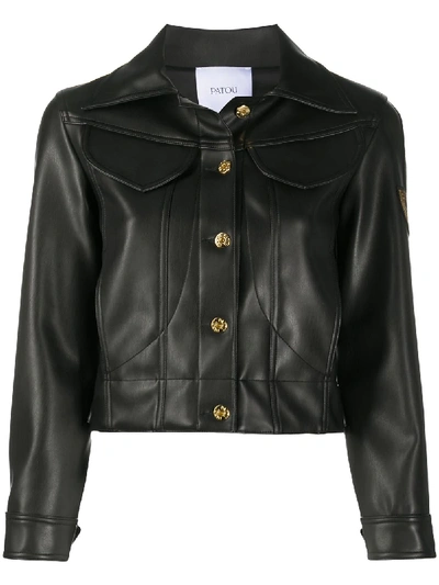Shop Patou Logo-embroidered Faux-leather Jacket In Black