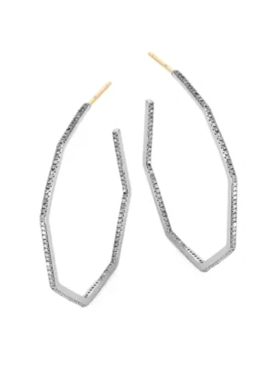 Shop Nina Gilin Women's Black Rhodium-plated & Diamond Inside-outside Geometric Hoop Earrings In Silver