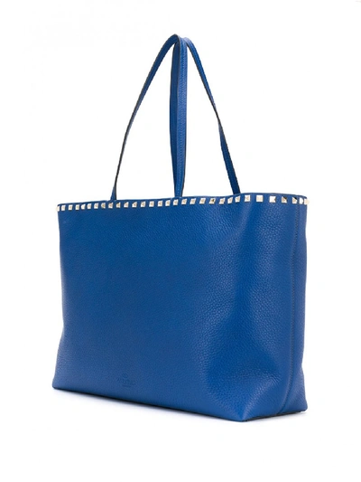 Shop Valentino Rockstud Leather Tote Bag In Blue