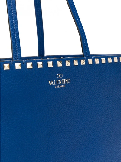 Shop Valentino Rockstud Leather Tote Bag In Blue