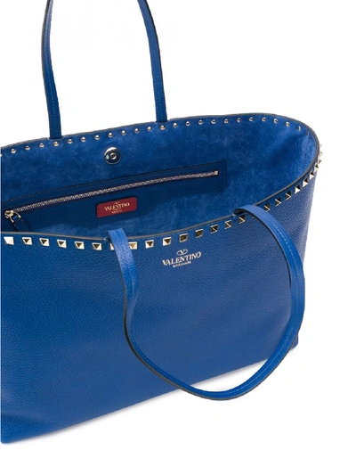 Shop Valentino Rockstud Leather Tote Bag In Blue