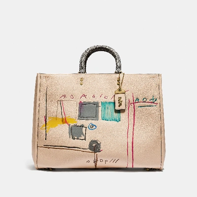 Shop Coach X Jean-michel Basquiat Rogue 39 With Snakeskin Detail In Brass/ivory