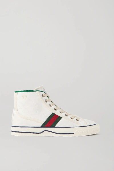 Shop Gucci Tennis 1977 Logo-embroidered Printed Canvas High-top Sneakers In White