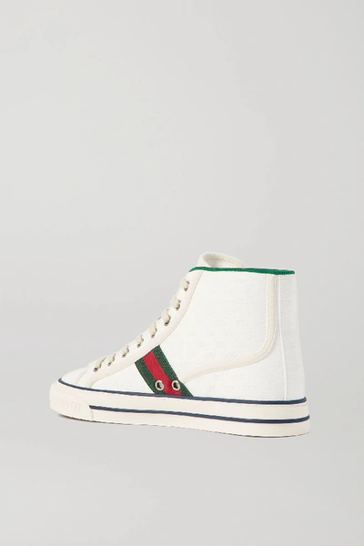 Shop Gucci Tennis 1977 Logo-embroidered Printed Canvas High-top Sneakers In White