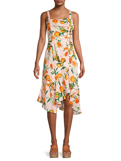 Shop Parker Millie Citrus-print Linen Dress In Clementina
