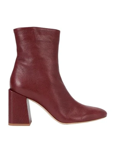 Shop Furla Block Ankle Boot T.80 Woman Ankle Boots Burgundy Size 9 Soft Leather In Red