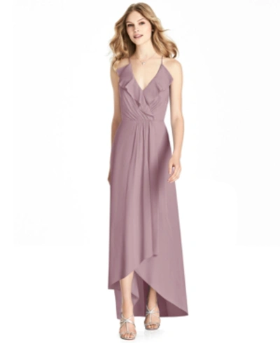 Shop Jenny Packham Ruffled Chiffon High-low Gown In Dusty Rose