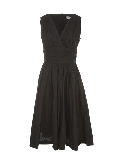 Shop Michael Michael Kors Cotton Dress W/s V Neck W/curl In Black