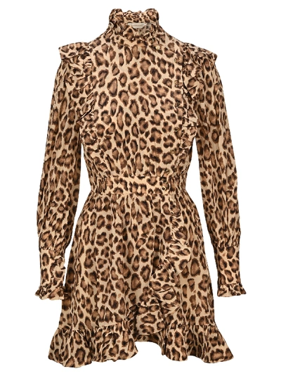 Shop Zimmermann Lucky Frilled Mini Dress In Leopard Print