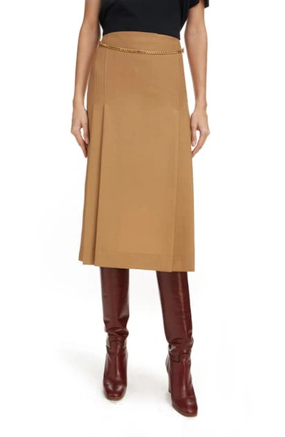 Shop Victoria Beckham Chain Detail Wool Skirt In Caramel