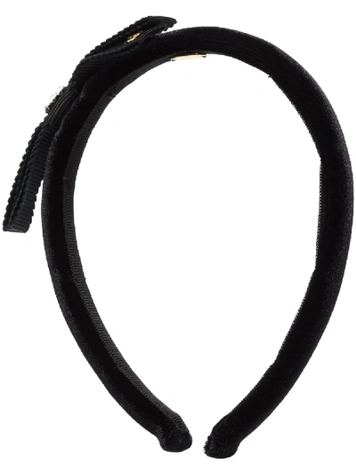 Shop Gucci Velvet Bow Headband In Black