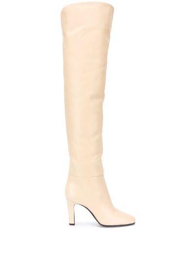 Shop Saint Laurent Jane Over-the-knee Boots In Neutrals