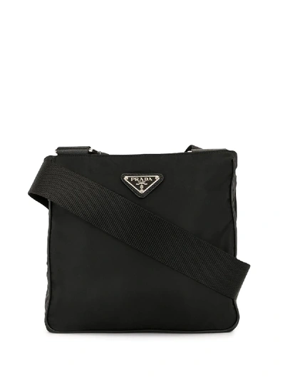 Pre-owned Prada Triangular Logo Plaque Crossbody Bag In Black