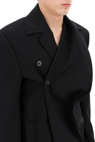 Shop Y/project Asymmetric Wool Coat In Black